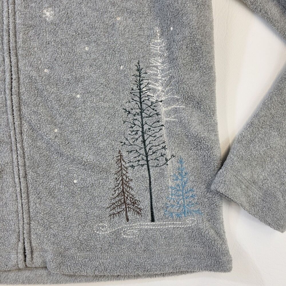 Croft & Barrow Full Zip Jacket Christmas Trees Snowflake Embroidered Gray Fleece - Picture 2 of 9
